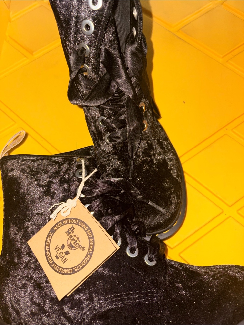 Dr. Martens Black Velvet Lace-Up Ankle Boots - Picture 2 of 2